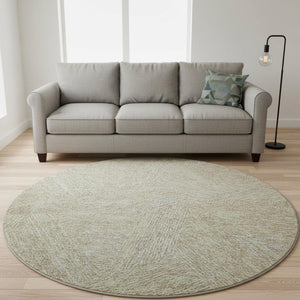 HomeRoots 8' Beige and Ivory Abstract Round Rug - Washable, UV Protected, Perfect for Modern Homes & Families 678182