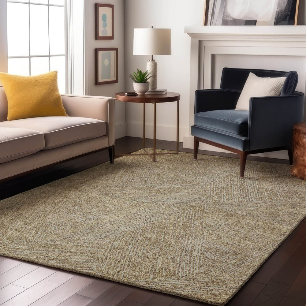 HomeRoots 10' X 14' Washable Beige & Ivory Abstract Area Rug – UV Protected, Stain-Resistant, Pet Friendly! 678185