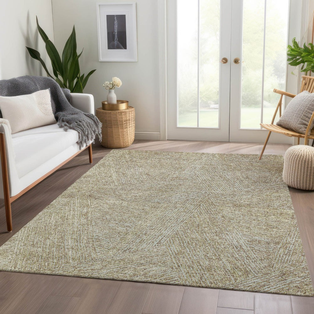 HomeRoots 10' X 14' Washable Beige & Ivory Abstract Area Rug – UV Protected, Stain-Resistant, Pet Friendly! 678185