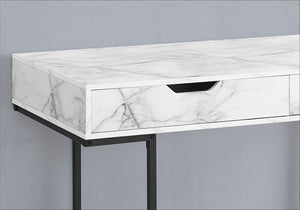 English Elm Computer Desk With Marble-Look Top, Black Metal Base & Storage Drawers – Modern Home Office Solution B2710P219844