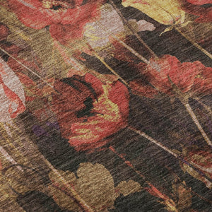 HomeRoots 8' Gold Red and Yellow Floral Round Washable Rug - UV Protected, Stain Resistant for High-Traffic Areas 678188