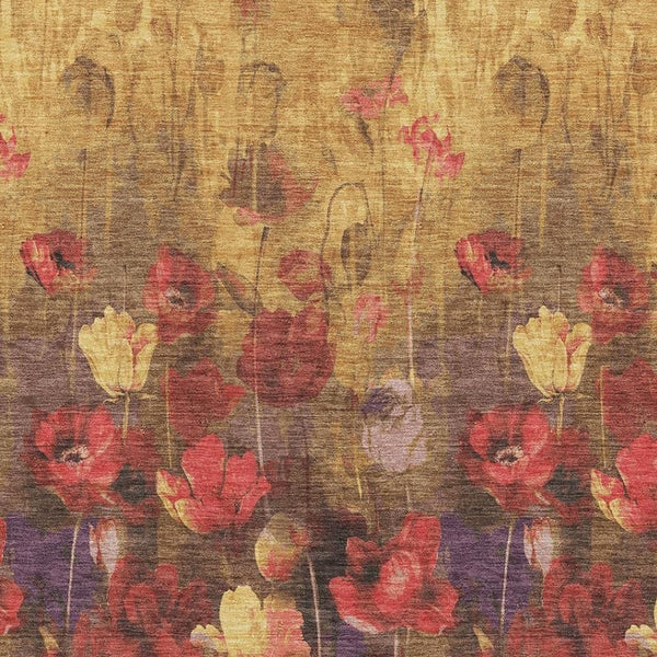HomeRoots 9' X 12' Floral Area Rug in Gold, Red & Yellow - Washable, Stain Resistant & UV Protected Design 678190