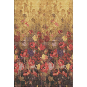 HomeRoots 10' X 14' Washable Floral Area Rug in Gold, Red & Yellow - Stain Resistant with UV Protection! 678191