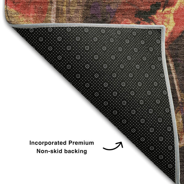 HomeRoots 10' X 14' Washable Floral Area Rug in Gold, Red & Yellow - Stain Resistant with UV Protection! 678191