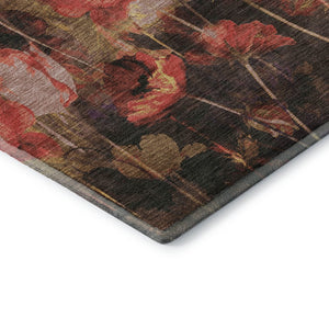 HomeRoots 10' X 14' Washable Floral Area Rug in Gold, Red & Yellow - Stain Resistant with UV Protection! 678191
