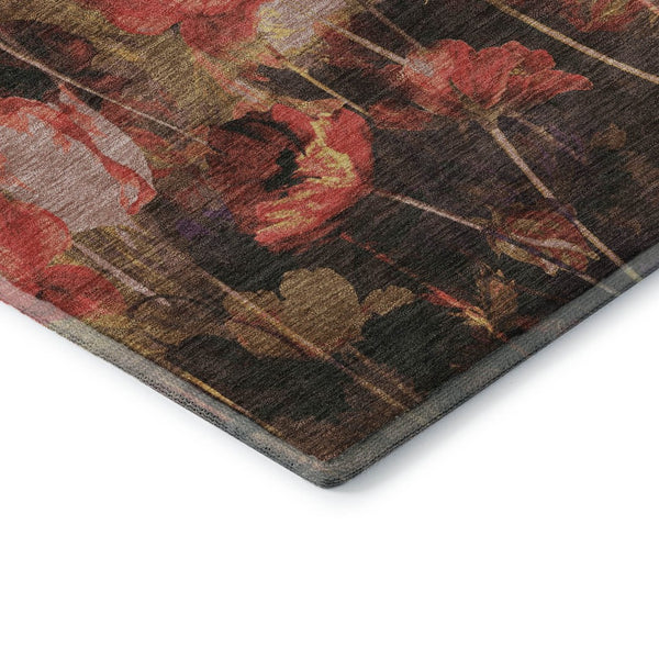 HomeRoots 10' X 14' Washable Floral Area Rug in Gold, Red & Yellow - Stain Resistant with UV Protection! 678191