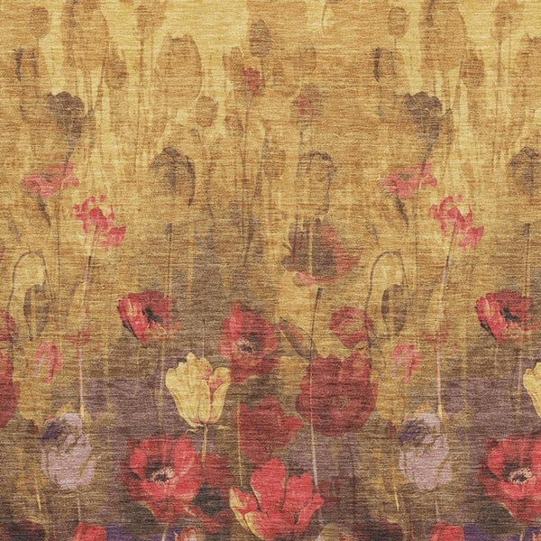 HomeRoots 10' X 14' Washable Floral Area Rug in Gold, Red & Yellow - Stain Resistant with UV Protection! 678191