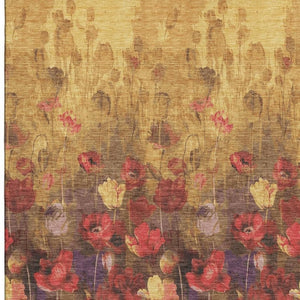 HomeRoots 10' X 14' Washable Floral Area Rug in Gold, Red & Yellow - Stain Resistant with UV Protection! 678191