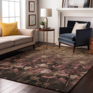HomeRoots 5' Floral Area Rug in Taupe, Pink & Beige - Washable, UV-Protected, Stain-Resistant for Families 678193