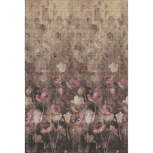 HomeRoots 5' Floral Area Rug in Taupe, Pink & Beige - Washable, UV-Protected, Stain-Resistant for Families 678193
