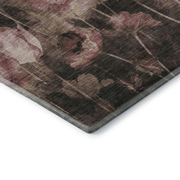 HomeRoots 5' Floral Area Rug in Taupe, Pink & Beige - Washable, UV-Protected, Stain-Resistant for Families 678193