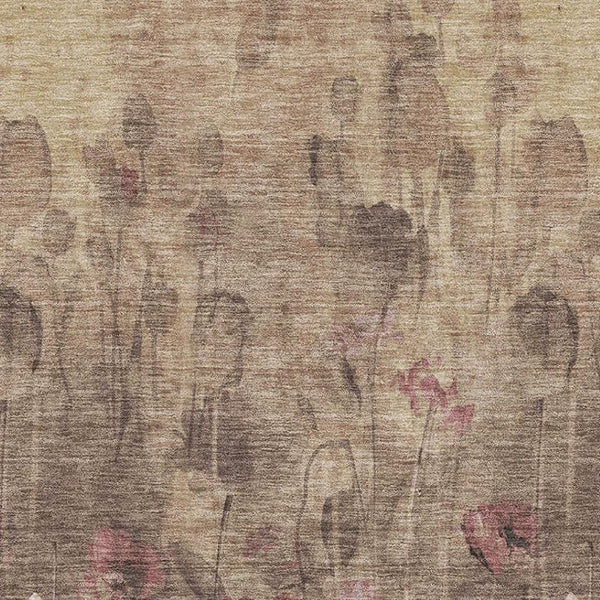 HomeRoots 5' Floral Area Rug in Taupe, Pink & Beige - Washable, UV-Protected, Stain-Resistant for Families 678193