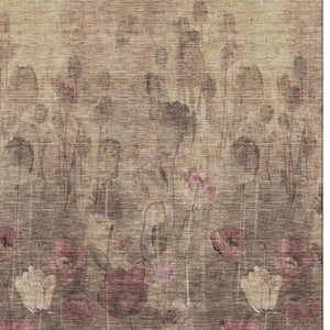 HomeRoots 5' Floral Area Rug in Taupe, Pink & Beige - Washable, UV-Protected, Stain-Resistant for Families 678193