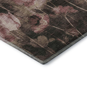 HomeRoots 8' Washable Round Rug in Taupe, Pink & Beige Floral Design – Durable, Stain-Resistant & UV Protected 678194