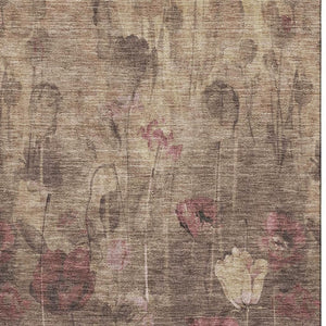 HomeRoots 9' X 12' Floral Area Rug in Taupe Pink & Beige - Washable, Stain-Resistant, UV Protected for Durability 678196