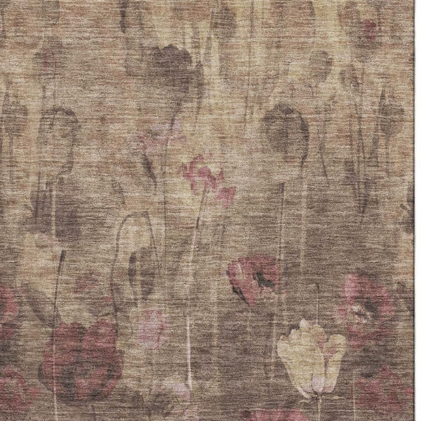 HomeRoots 9' X 12' Floral Area Rug in Taupe Pink & Beige - Washable, Stain-Resistant, UV Protected for Durability 678196