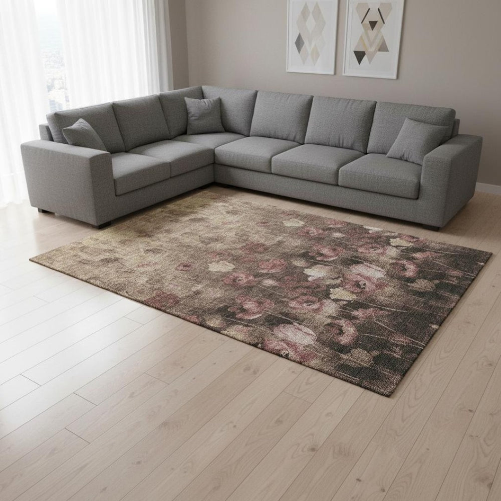 HomeRoots 10' X 14' Elegant Floral Washable Area Rug in Taupe Pink & Beige - UV Protected, Stain Resistant! 678197