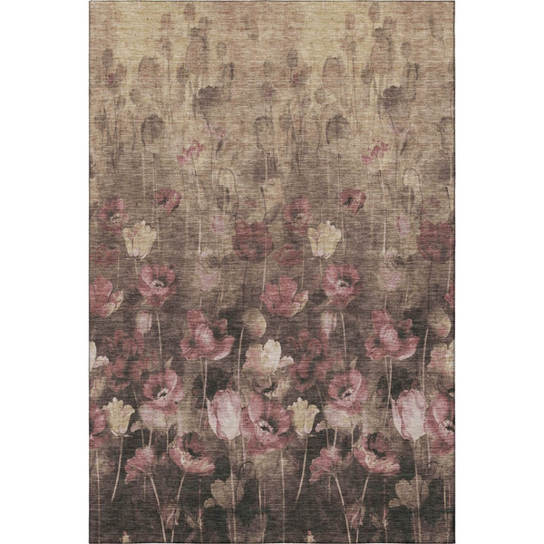 HomeRoots 10' X 14' Elegant Floral Washable Area Rug in Taupe Pink & Beige - UV Protected, Stain Resistant! 678197
