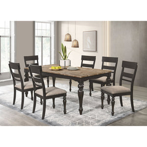 English Elm Kyle Brown 7-Piece Charcoal Sandthrough Dining Set With Upholstered Seats For Classic Elegance B062S01264