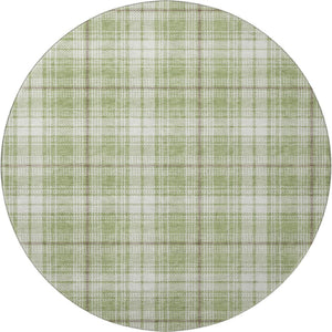 HomeRoots 8' Artichoke Green Plaid Washable Round Rug - Durable, UV-Protected, Perfect for High-Traffic Areas 678200