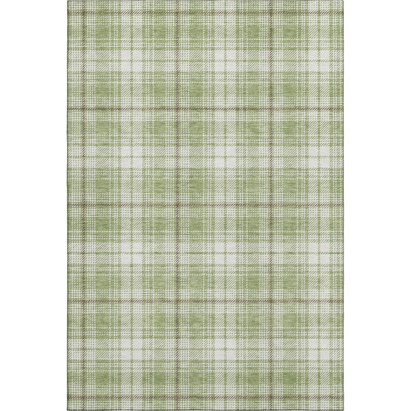 HomeRoots 8' X 10' Artichoke Green & Ivory Plaid Washable Area Rug with UV Protection for Home Style & Durability 678201