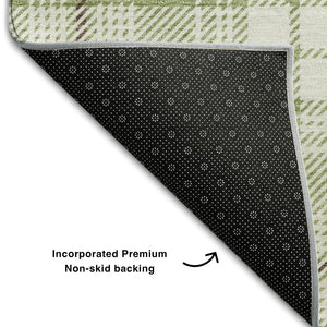 HomeRoots 8' X 10' Artichoke Green & Ivory Plaid Washable Area Rug with UV Protection for Home Style & Durability 678201