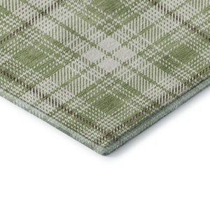 HomeRoots 8' X 10' Artichoke Green & Ivory Plaid Washable Area Rug with UV Protection for Home Style & Durability 678201