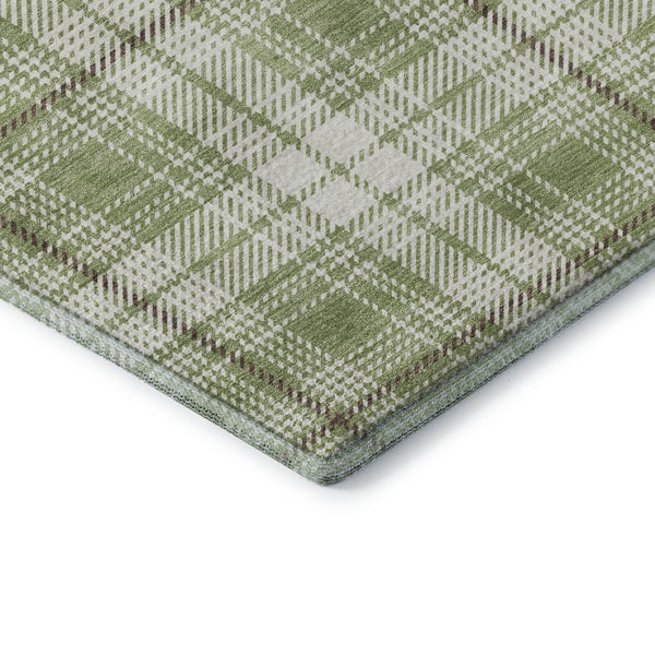 HomeRoots 8' X 10' Artichoke Green & Ivory Plaid Washable Area Rug with UV Protection for Home Style & Durability 678201