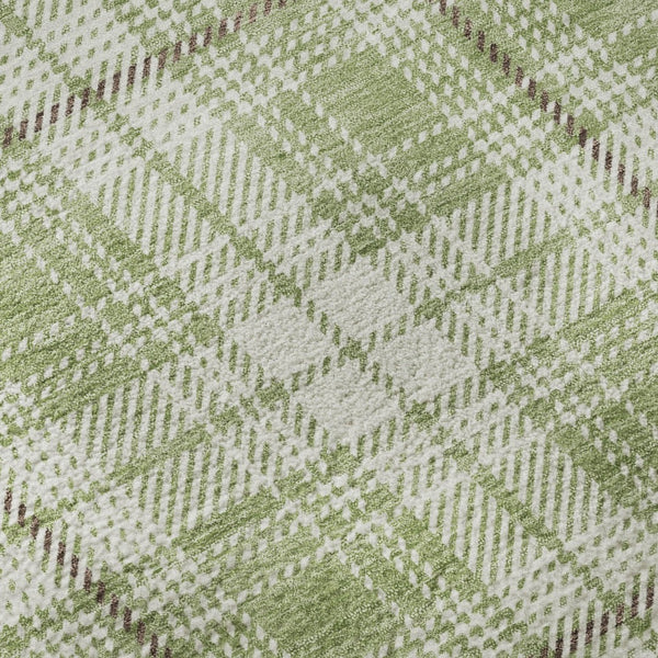 HomeRoots 8' X 10' Artichoke Green & Ivory Plaid Washable Area Rug with UV Protection for Home Style & Durability 678201