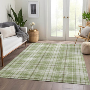 HomeRoots 8' X 10' Artichoke Green & Ivory Plaid Washable Area Rug with UV Protection for Home Style & Durability 678201
