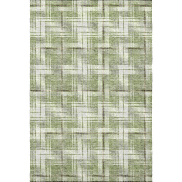 HomeRoots 8' X 10' Artichoke Green & Ivory Plaid Washable Area Rug with UV Protection for Home Style & Durability 678201