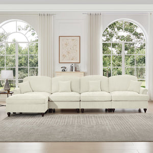 English Elm Classic Modular Sectional Couch With Removable Ruffled Skirt, Ottoman, Flared Arms & Chenille Comfort W3041S00239