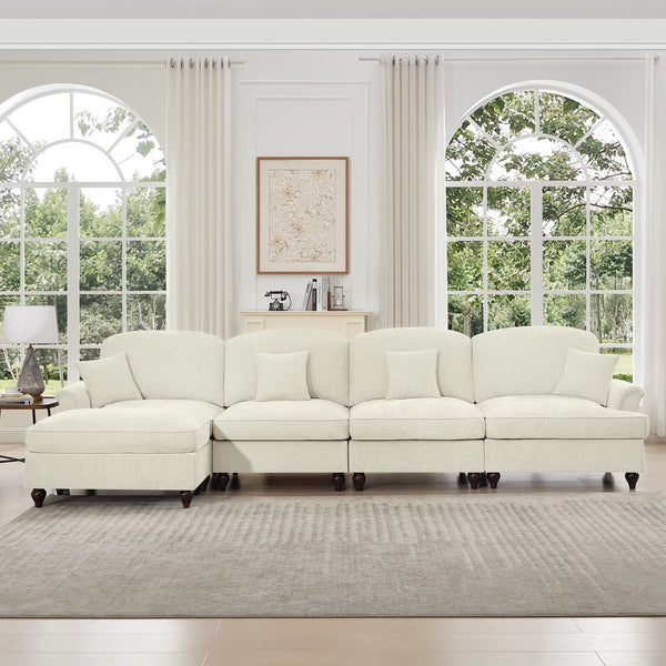English Elm Classic Modular Sectional Couch With Removable Ruffled Skirt, Ottoman, Flared Arms & Chenille Comfort W3041S00239