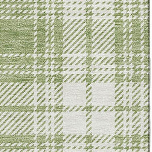 HomeRoots 10' Artichoke Green & Ivory Plaid Washable Area Rug – Durable, UV Protected, Perfect for Busy Homes 678203