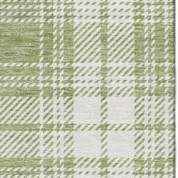 HomeRoots 10' Artichoke Green & Ivory Plaid Washable Area Rug – Durable, UV Protected, Perfect for Busy Homes 678203