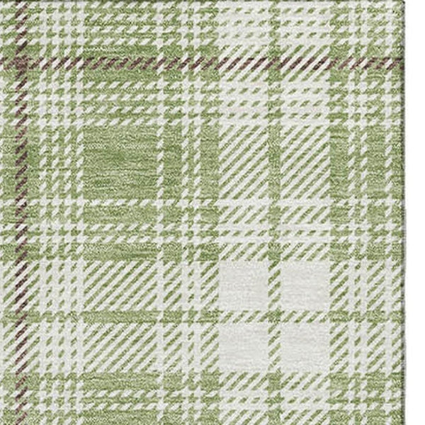 HomeRoots 10' Artichoke Green & Ivory Plaid Washable Area Rug – Durable, UV Protected, Perfect for Busy Homes 678203