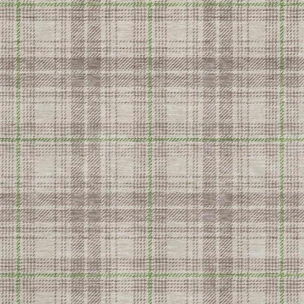 HomeRoots 5' Washable Plaid Area Rug in Beige, Green, Tan - UV Protected, Stain Resistant for Easy Care 678205