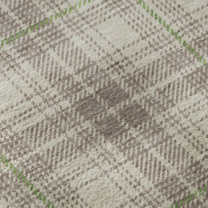 HomeRoots 8' Washable Round Rug in Beige, Green, and Tan Plaid - Durable, UV-Protected for Indoor & Outdoor Use 678206