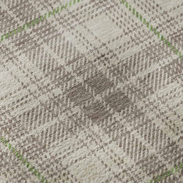 HomeRoots 8' Washable Round Rug in Beige, Green, and Tan Plaid - Durable, UV-Protected for Indoor & Outdoor Use 678206