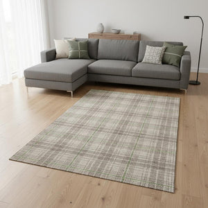 HomeRoots 8' X 10' Beige Green Tan Plaid Washable Area Rug - UV Protected, Durable, Easy-Care Classic Style 678207