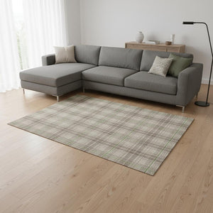 HomeRoots 9' X 12' Beige Green and Tan Plaid Area Rug – Durable, Washable, UV Protected for Busy Homes 678208