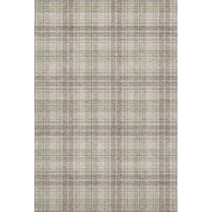 HomeRoots 9' X 12' Beige Green and Tan Plaid Area Rug – Durable, Washable, UV Protected for Busy Homes 678208