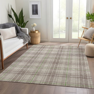 HomeRoots 9' X 12' Beige Green and Tan Plaid Area Rug – Durable, Washable, UV Protected for Busy Homes 678208