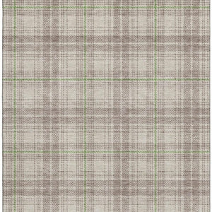 HomeRoots 9' X 12' Beige Green and Tan Plaid Area Rug – Durable, Washable, UV Protected for Busy Homes 678208