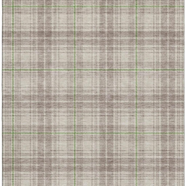 HomeRoots 9' X 12' Beige Green and Tan Plaid Area Rug – Durable, Washable, UV Protected for Busy Homes 678208