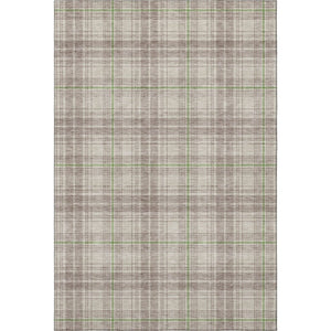 HomeRoots 9' X 12' Beige Green and Tan Plaid Area Rug – Durable, Washable, UV Protected for Busy Homes 678208