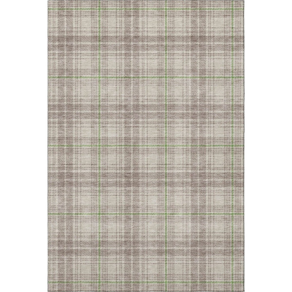 HomeRoots 9' X 12' Beige Green and Tan Plaid Area Rug – Durable, Washable, UV Protected for Busy Homes 678208