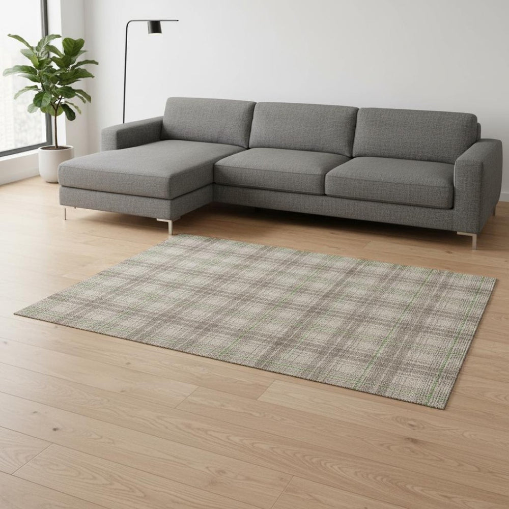 HomeRoots 10' X 14' Beige Green Tan Plaid Washable Area Rug - UV Protected, Durable, Perfect for Any Space! 678209