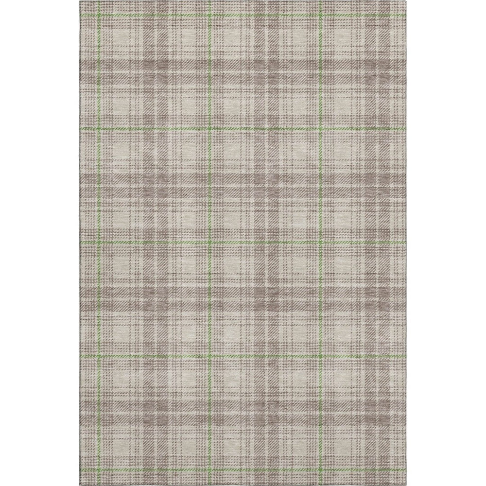 HomeRoots 10' X 14' Beige Green Tan Plaid Washable Area Rug - UV Protected, Durable, Perfect for Any Space! 678209
