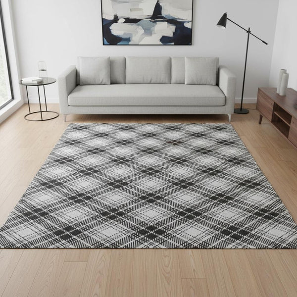 HomeRoots 5' X 8' Plaid Area Rug in Black, Red & Ivory - Washable, Durable, UV-Protected for Busy Homes 678211